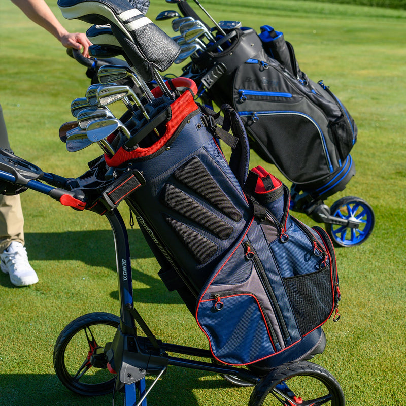 Load image into Gallery viewer, BagBoy Chiller Hybrid Golf Stand Bag Navy/Charcoal/Red