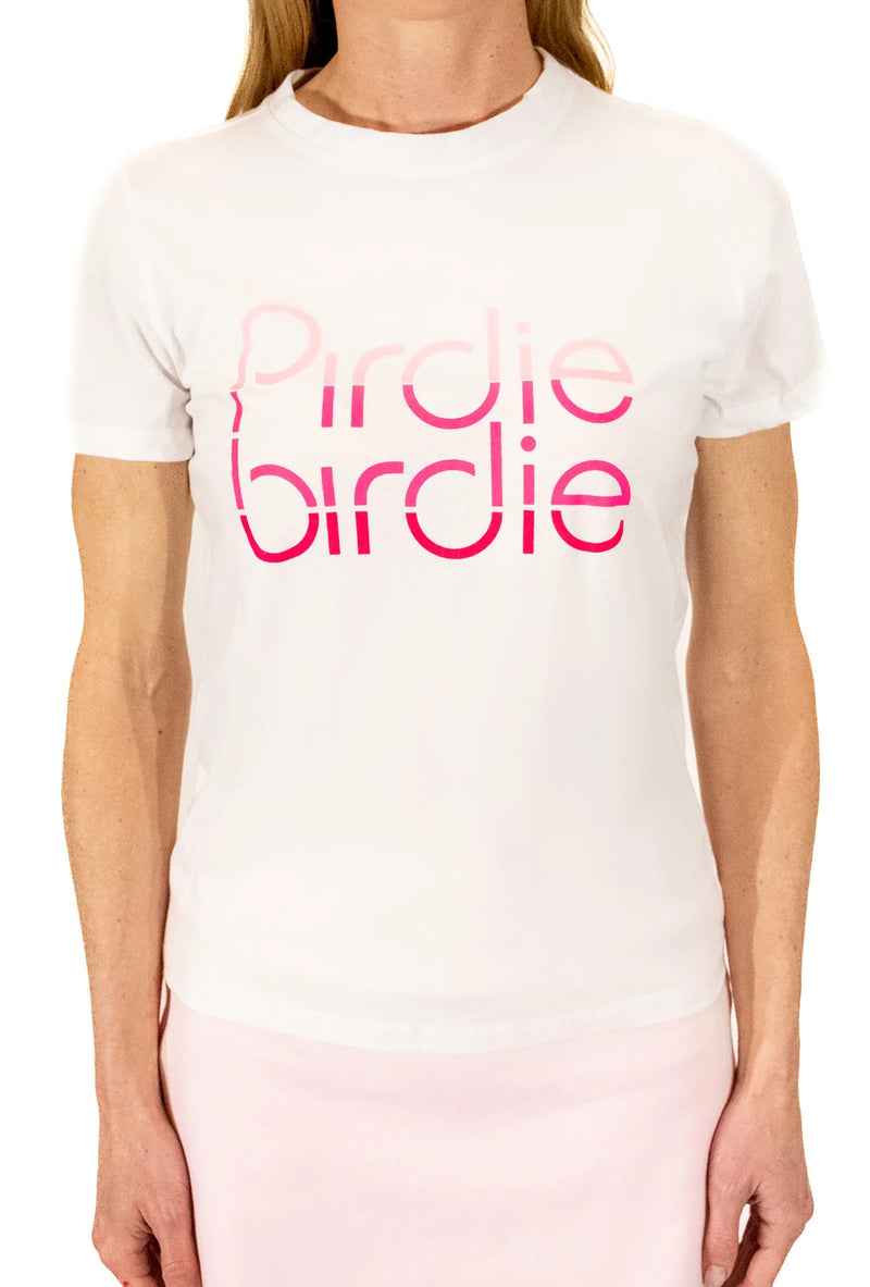 Load image into Gallery viewer, Pirdie Birdie Short Sleeve Golf Shirt White Pink
