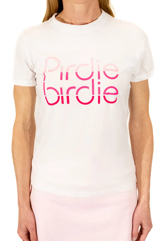 Pirdie Birdie Short Sleeve Golf Shirt White Pink