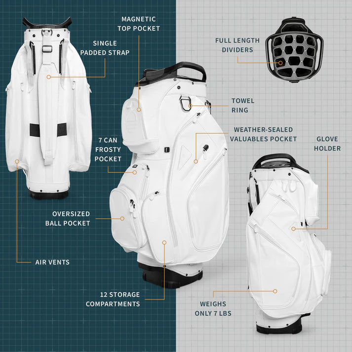 Load image into Gallery viewer, Sunday Golf Big Rig Cart Bag White Leather (Bag Height 36")
