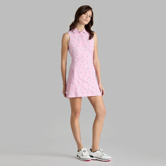 G/Fore Silky Tech Nylon A-Line Golf Skort Carabiner with Model wearing matching sleeveless top