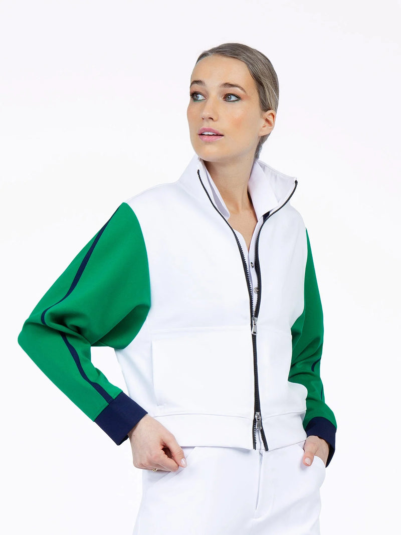 Load image into Gallery viewer, InPhorm Sofia Dolman Knit Jacket White/Ivy&nbsp;
