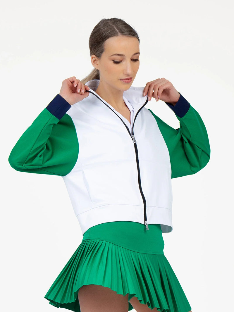 Load image into Gallery viewer, InPhorm Sofia Dolman Knit Golf Jacket White/Ivy Womens Side
