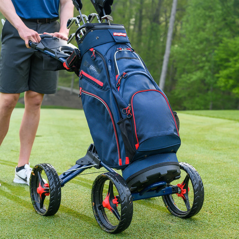 Load image into Gallery viewer, BagBoy Quad XL Golf Push Cart Navy/Red
