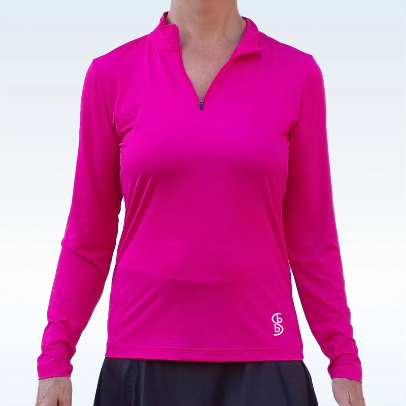 Load image into Gallery viewer, Golf Bella Long Sleeve Womens Golf 1/4 Zip Hot Pink Front
