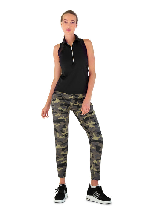 InPhorm Pencil Fit Golf Pant Camo with Black Top