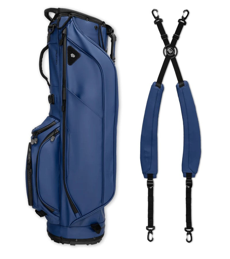 Load image into Gallery viewer, Sunday Golf Ryder Golf Stand Bag Navy Vegan Leather (Bag Height 35&quot;)
