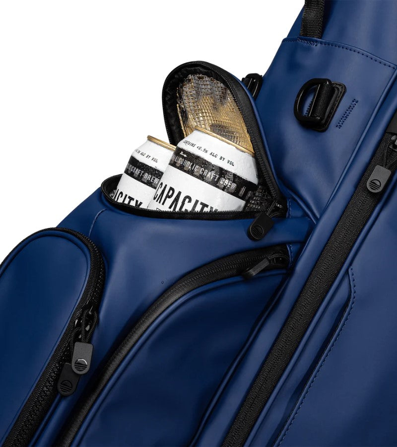 Load image into Gallery viewer, Sunday Golf Ryder Golf Stand Bag Navy Vegan Leather (Bag Height 35&quot;)
