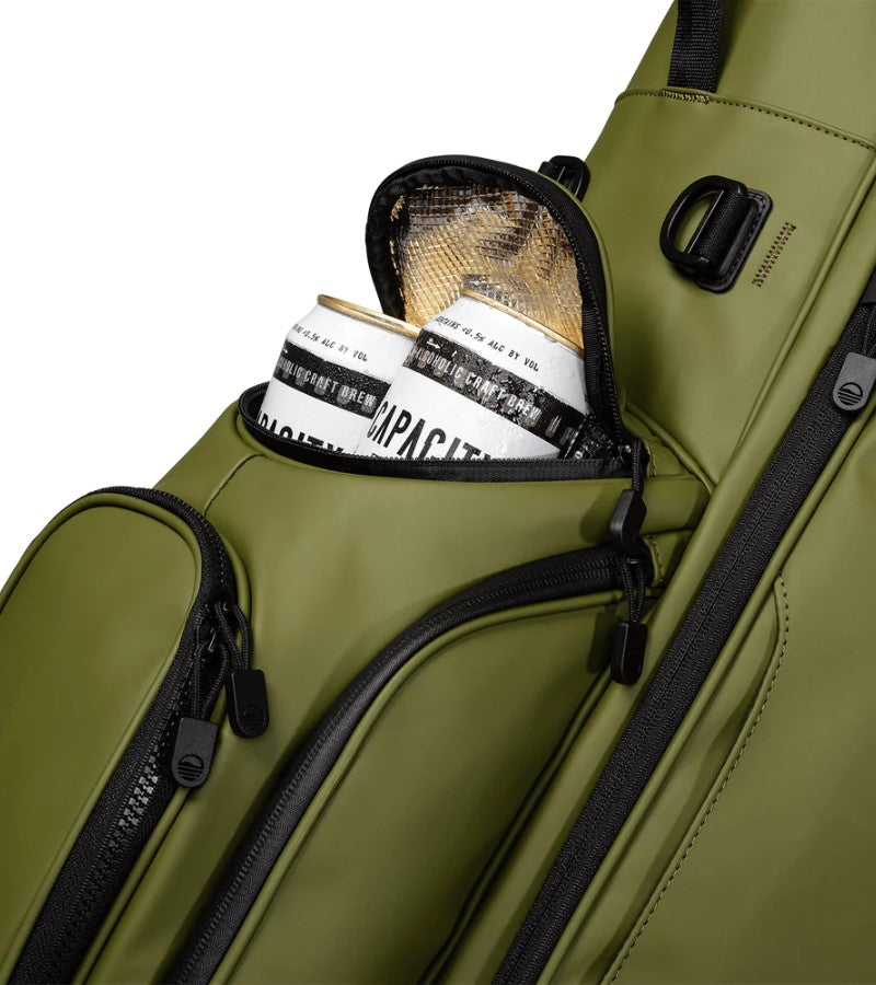 Load image into Gallery viewer, Sunday Golf Ryder Stand Bag Olive Leather Cooler
