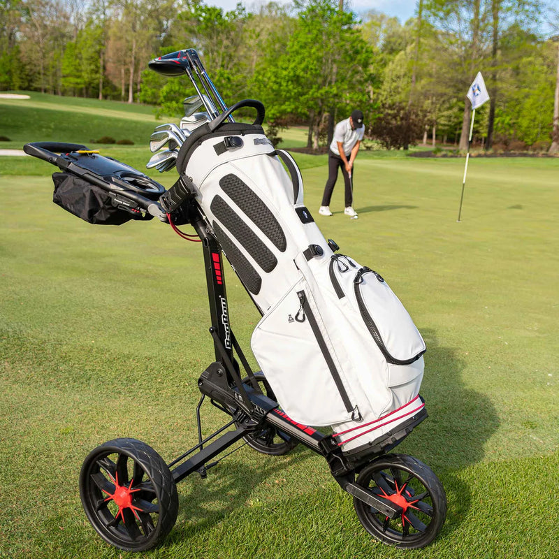 Load image into Gallery viewer, BagBoy Nitron Slimfold Auto-Open Golf Push Cart Black/Red
