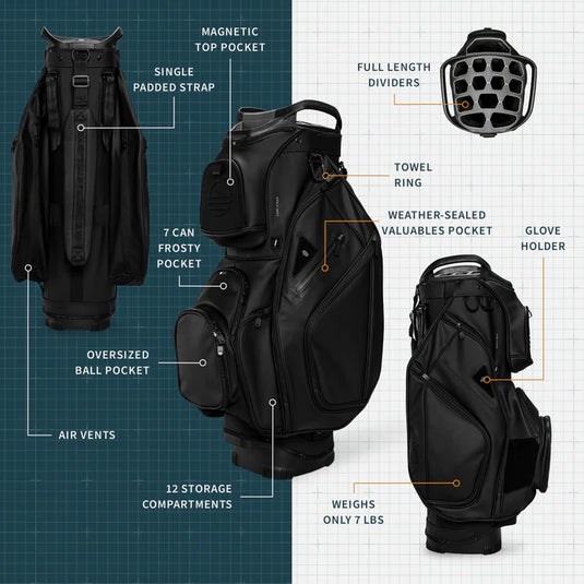 Sunday Golf Big Rig Cart Bag Black Leather (Bag Height 36