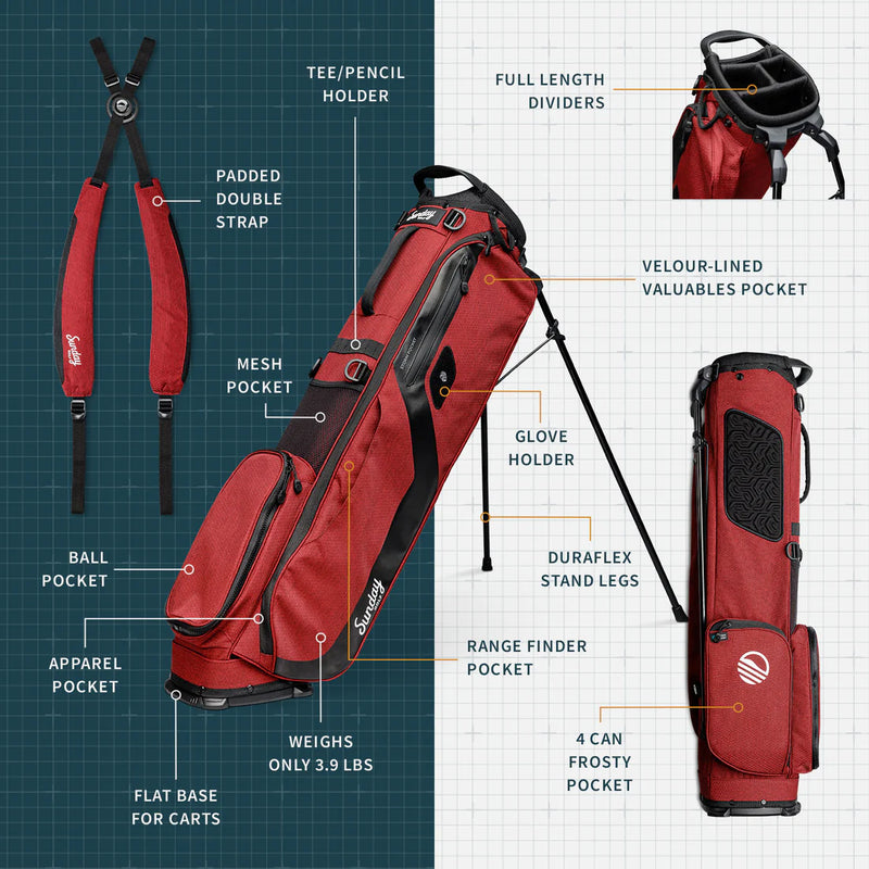 Load image into Gallery viewer, Sunday Golf El Camino Golf Stand Bag Ron Burgundy (Bag Height 34&quot;)
