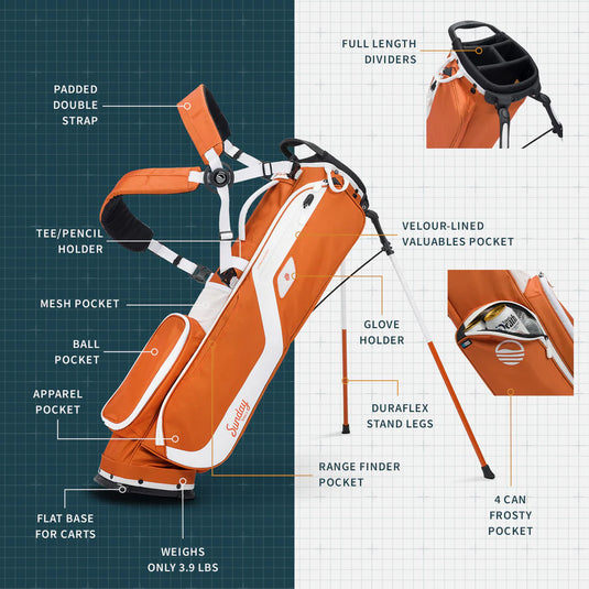 Sunday Golf El Camino Golf Stand Bag Burnt Orange (Bag Height 34