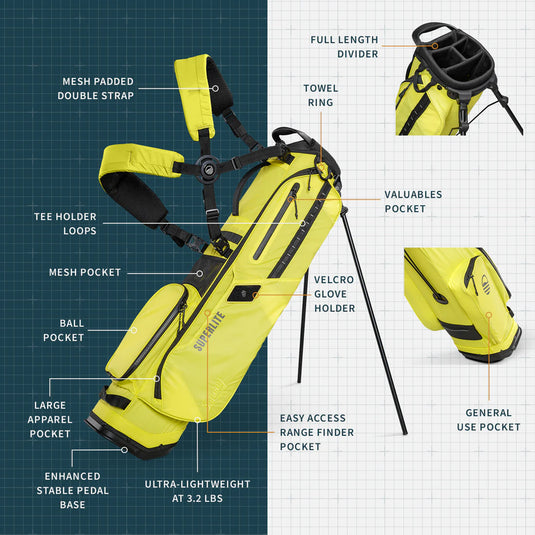 Sunday Golf El Camino Golf Stand Bag Neon Yellow Bag Height 34