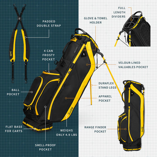 Sunday Golf Ryder 23 Golf Stand Bag Black & Yellow (Bag Height 35