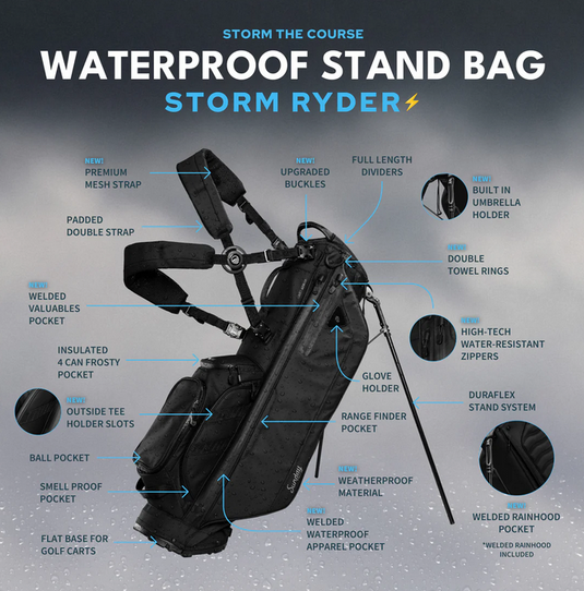Sunday Golf Ryder Stand Bag Black Water Proof (Bag Height 35