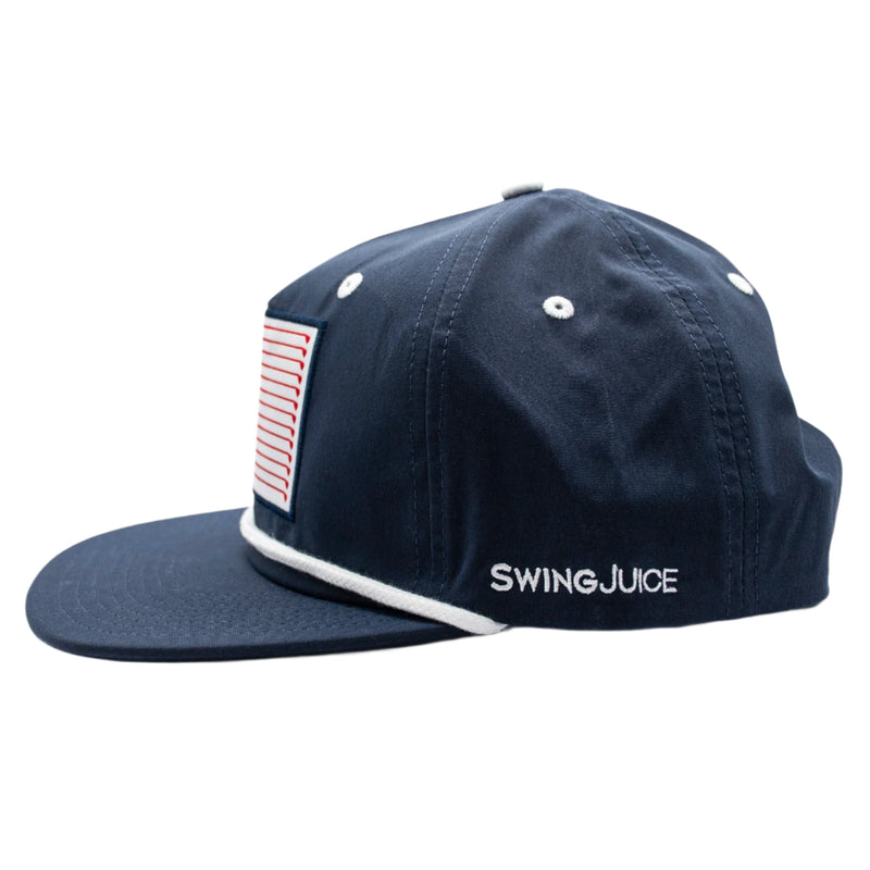 Load image into Gallery viewer, SwingJuice American Flag Performance Rope Hat Navy Side
